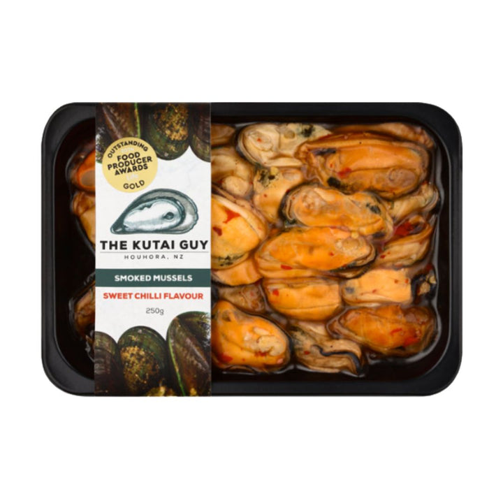 The Kutai Guy Sweet Chilli Mussels | Auckland Grocery Delivery Get The Kutai Guy Sweet Chilli Mussels delivered to your doorstep by your local Auckland grocery delivery. Shop Paddock To Pantry. Convenient online food shopping in NZ | Grocery Delivery Auckland | Grocery Delivery Nationwide | Fruit Baskets NZ | Online Food Shopping NZ The Kutai Guy Sweet Chilli Mussels. Gourmet smoked mussels with sweet chilli flavour — shop seafood online with convenient NZ grocery delivery.