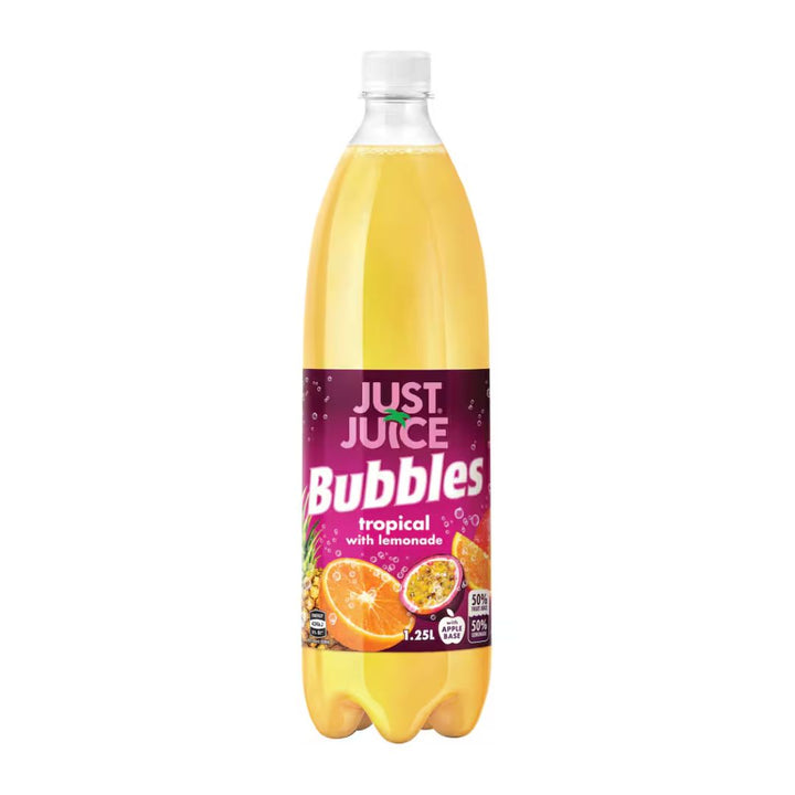 Just Juice Bubbles Tropical | Auckland Grocery Delivery Get Just Juice Bubbles Tropical delivered to your doorstep by your local Auckland grocery delivery. Shop Paddock To Pantry. Convenient online food shopping in NZ | Grocery Delivery Auckland | Grocery Delivery Nationwide | Fruit Baskets NZ | Online Food Shopping NZ Just Juice Bubbles Tropical. Fruity sparkling juice drink with tropical flavour — shop drinks online with convenient NZ grocery delivery to your door.