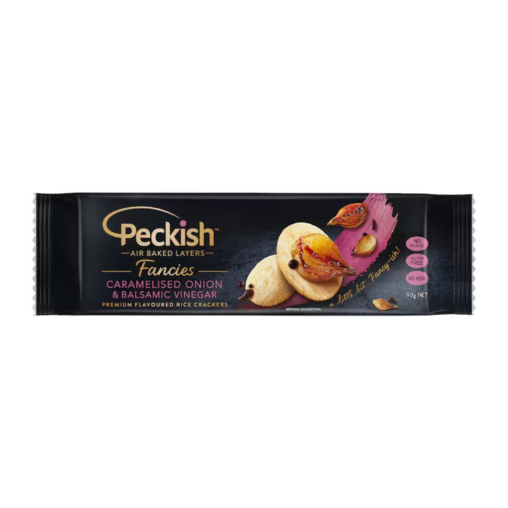 Peckish Fanicies Caramelised Onion & Balsamic Vinegar Crackers | Auckland Grocery Delivery Get Peckish Fanicies Caramelised Onion & Balsamic Vinegar Crackers delivered to your doorstep by your local Auckland grocery delivery. Shop Paddock To Pantry. Convenient online food shopping in NZ | Grocery Delivery Auckland | Grocery Delivery Nationwide | Fruit Baskets NZ | Online Food Shopping NZ Peckish Fancies Caramelised Onion & Balsamic Crackers. Perfect for platters and cheese boards — shop snacks online with 
