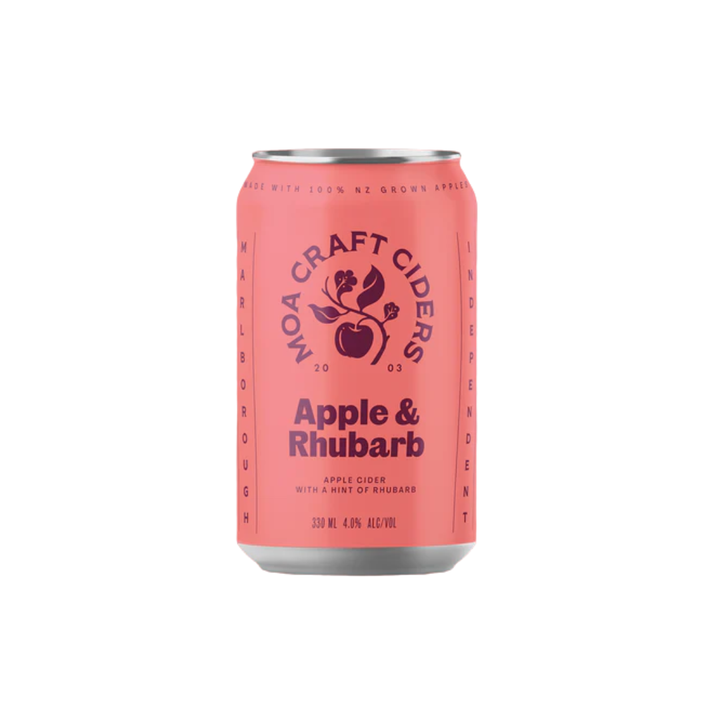 Moa Apple and Rhubarb Cider - 6 pack | Auckland Grocery Delivery Get Moa Apple and Rhubarb Cider - 6 pack delivered to your doorstep by your local Auckland grocery delivery. Shop Paddock To Pantry. Convenient online food shopping in NZ | Grocery Delivery Auckland | Grocery Delivery Nationwide | Fruit Baskets NZ | Online Food Shopping NZ A subtle blend of crisp apple balanced with a touch of New Zealand rhubarb gives this cider a delicate tart flavour and a beautiful red hue. 
