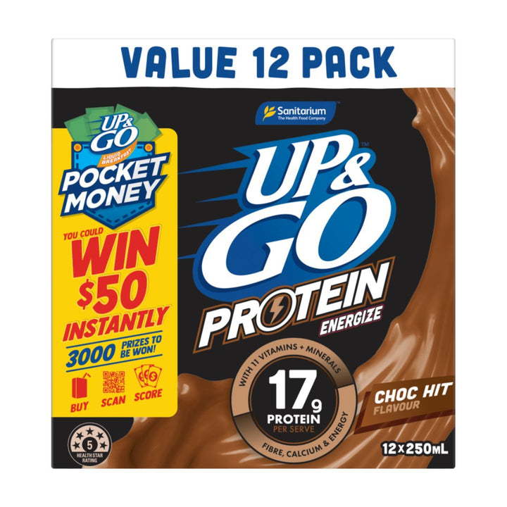 Up & Go Protein Liquid Break Energize Choc 12pk | Auckland Grocery Delivery Get Up & Go Protein Liquid Break Energize Choc 12pk delivered to your doorstep by your local Auckland grocery delivery. Shop Paddock To Pantry. Convenient online food shopping in NZ | Grocery Delivery Auckland | Grocery Delivery Nationwide | Fruit Baskets NZ | Online Food Shopping NZ Up&Go Protein Energize Chocolate 12pk. High-protein liquid breakfast for busy mornings — shop breakfast drinks online with convenient NZ grocery deliv