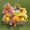 Comfort & Blooms Gift Basket Send a Comfort & Blooms Gift Basket in Auckland. Fresh fruit, flowers, tea, honey and gourmet treats beautifully presented in a cane basket.