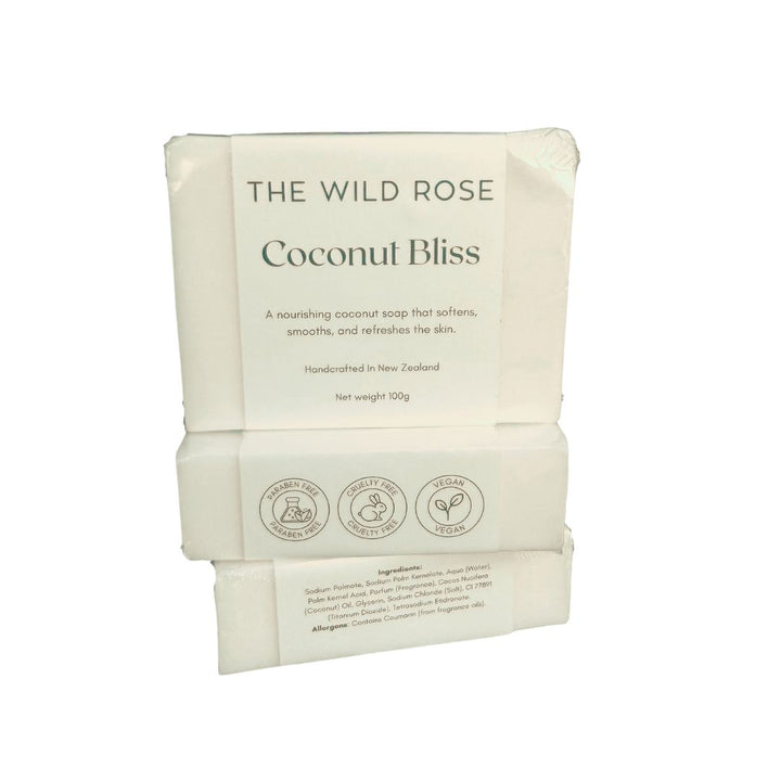 The Wild Rose Coconut Bliss Bar Soap The perfect addition to any gift. Share the love with The Wild Rose Coconut bar of Soap. A nourishing coconut soap that softens, smooths and refreshes the skin.
