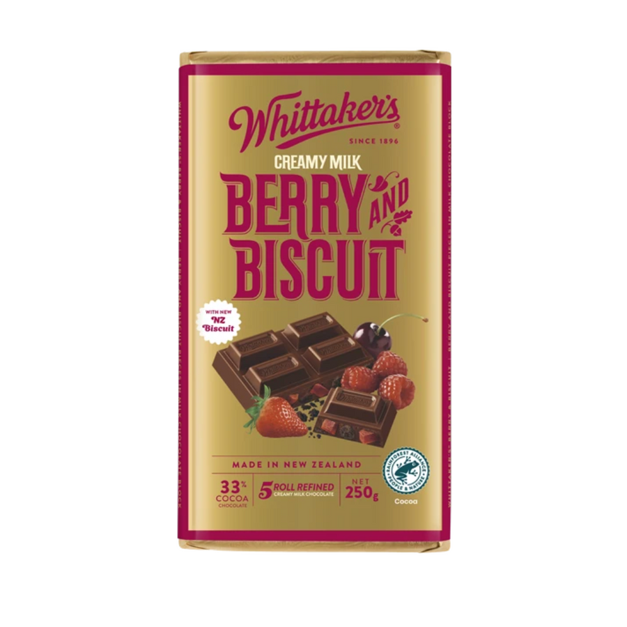 Whittaker's Berry & Biscuit - 250g | Auckland Grocery Delivery Get Whittaker's Berry & Biscuit - 250g delivered to your doorstep by your local Auckland grocery delivery. Shop Paddock To Pantry. Convenient online food shopping in NZ | Grocery Delivery Auckland | Grocery Delivery Nationwide | Fruit Baskets NZ | Online Food Shopping NZ 
