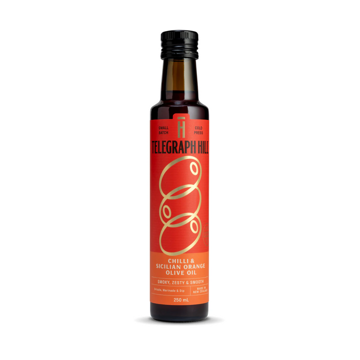 Telegraph Hill Extra Virgin Olive Oil Chilli & Sicilian Orange - 250ml | Auckland Grocery Delivery Get Telegraph Hill Extra Virgin Olive Oil Chilli & Sicilian Orange - 250ml delivered to your doorstep by your local Auckland grocery delivery. Shop Paddock To Pantry. Convenient online food shopping in NZ | Grocery Delivery Auckland | Grocery Delivery Nationwide | Fruit Baskets NZ | Online Food Shopping NZ Smooth, well-balanced, and versatile, perfect for everyday cooking, drizzling, and dipping. A kitchen ess