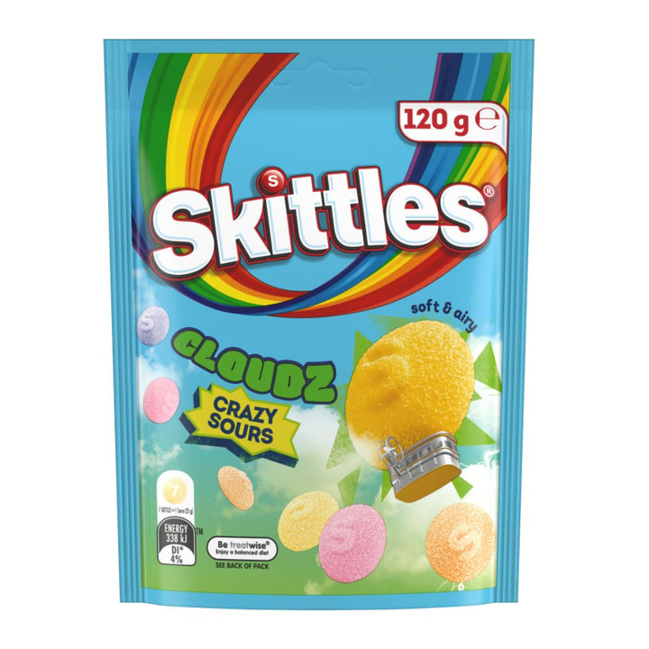 Skittles Cloudz Crazy Sours | Auckland Grocery Delivery Get Skittles Cloudz Crazy Sours delivered to your doorstep by your local Auckland grocery delivery. Shop Paddock To Pantry. Convenient online food shopping in NZ | Grocery Delivery Auckland | Grocery Delivery Nationwide | Fruit Baskets NZ | Online Food Shopping NZ Soft, chewy sour Skittles with fruity flavour and tangy twist. Perfect for snacking or sharing. Shop Skittles lollies online NZ-wide.