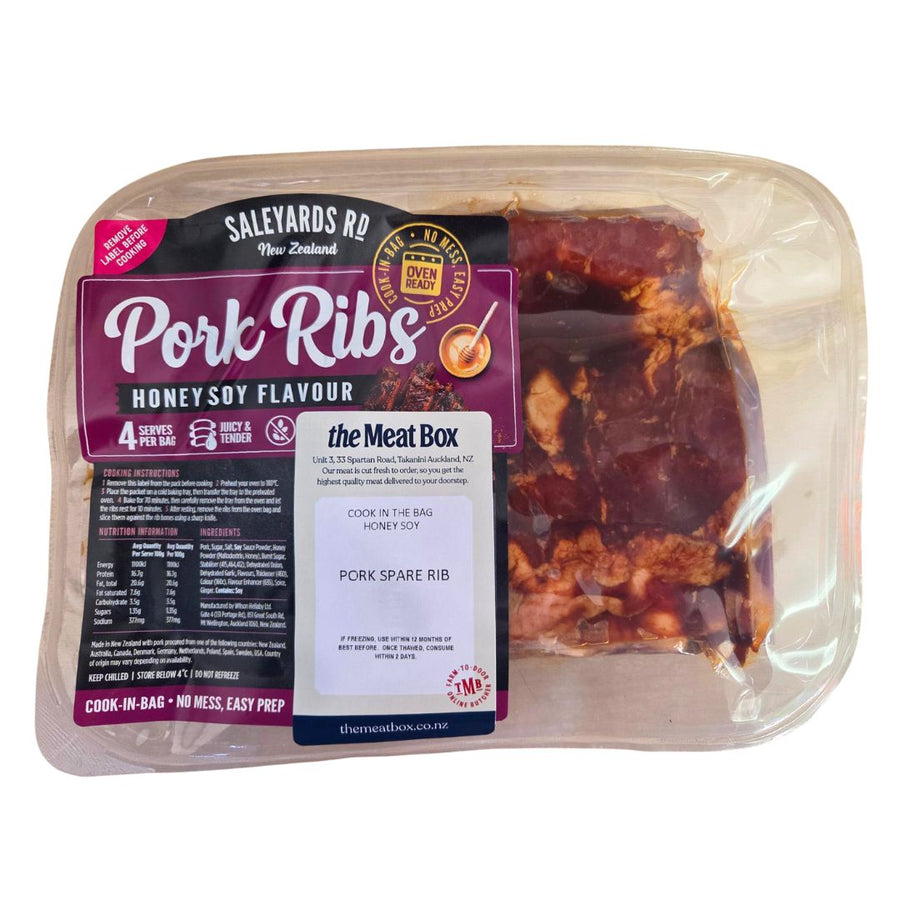 Saleyards Pork Honey Soy Ribs | Auckland Grocery Delivery Get Saleyards Pork Honey Soy Ribs delivered to your doorstep by your local Auckland grocery delivery. Shop Paddock To Pantry. Convenient online food shopping in NZ | Grocery Delivery Auckland | Grocery Delivery Nationwide | Fruit Baskets NZ | Online Food Shopping NZ Juicy pork ribs marinated in sweet honey and soy. Perfect for BBQs or family meals. Shop Saleyards meats online NZ-wide.