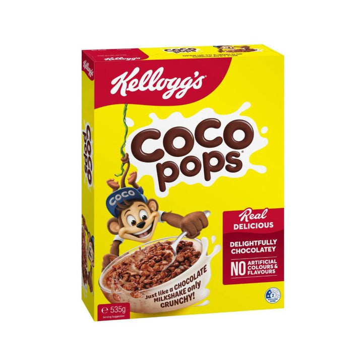 Kellogg's Coco Pops 535g | Auckland Grocery Delivery Get Kellogg's Coco Pops 535g delivered to your doorstep by your local Auckland grocery delivery. Shop Paddock To Pantry. Convenient online food shopping in NZ | Grocery Delivery Auckland | Grocery Delivery Nationwide | Fruit Baskets NZ | Online Food Shopping NZ Kelloggs Coco Pops 375g Kellogg's Coco Pops Cereal is just like a chocolate milkshake, only crunchy! Get breakfast foods to your doorstep.