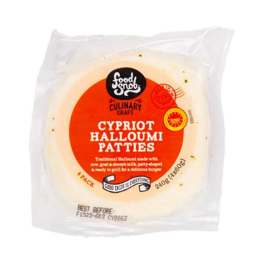 Food Snob Cypriot Halloumi Patties 240G 4pack | Auckland Grocery Delivery Get Food Snob Cypriot Halloumi Patties 240G 4pack delivered to your doorstep by your local Auckland grocery delivery. Shop Paddock To Pantry. Convenient online food shopping in NZ | Grocery Delivery Auckland | Grocery Delivery Nationwide | Fruit Baskets NZ | Online Food Shopping NZ Indulge in pure luxury with our Food Snob Cypriot Halloumi Patties. These pre-sliced, burger patty-shaped delights are perfect for a gourmet vegetarian mea