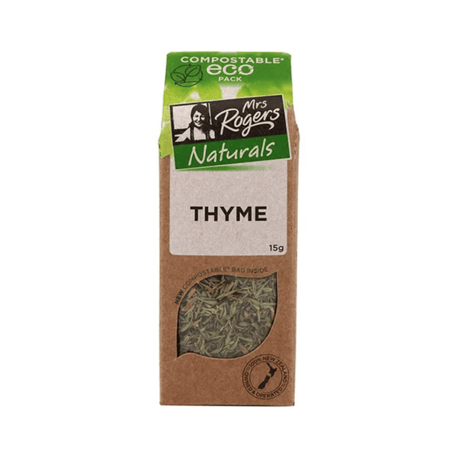 MRS R ECO THYME 15G | Auckland Grocery Delivery Get MRS R ECO THYME 15G delivered to your doorstep by your local Auckland grocery delivery. Shop Paddock To Pantry. Convenient online food shopping in NZ | Grocery Delivery Auckland | Grocery Delivery Nationwide | Fruit Baskets NZ | Online Food Shopping NZ MRS R ECO THYME 15G Mrs. R Eco Thyme offers a burst of fresh, aromatic flavor in a convenient 15g pack. Free delivery with $150 grocery spend.