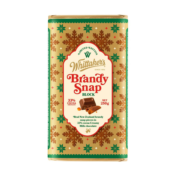 Whittakers Brandy Snap - Limited Edition | Auckland Grocery Delivery Get Whittakers Brandy Snap - Limited Edition delivered to your doorstep by your local Auckland grocery delivery. Shop Paddock To Pantry. Convenient online food shopping in NZ | Grocery Delivery Auckland | Grocery Delivery Nationwide | Fruit Baskets NZ | Online Food Shopping NZ Limited Edition Whittaker’s Brandy Snap Chocolate – creamy milk chocolate with crunchy brandy snap pieces. Perfect Christmas treat, delivered NZ-wide.