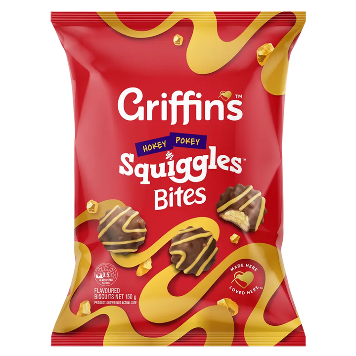 Squiggles Hokey Pokey Bites - 150g | Auckland Grocery Delivery Get Squiggles Hokey Pokey Bites - 150g delivered to your doorstep by your local Auckland grocery delivery. Shop Paddock To Pantry. Convenient online food shopping in NZ | Grocery Delivery Auckland | Grocery Delivery Nationwide | Fruit Baskets NZ | Online Food Shopping NZ Crunchy hokey pokey bites covered in smooth chocolate. Perfect Kiwi treat for snacking or sharing. Shop Squiggles sweets online NZ-wide.