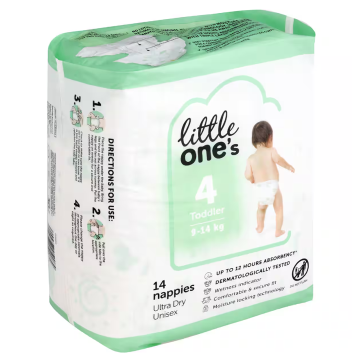 Little Ones Size 4 Toddler 9-14 kg Nappies | Auckland Grocery Delivery Get Little Ones Size 4 Toddler 9-14 kg Nappies delivered to your doorstep by your local Auckland grocery delivery. Shop Paddock To Pantry. Convenient online food shopping in NZ | Grocery Delivery Auckland | Grocery Delivery Nationwide | Fruit Baskets NZ | Online Food Shopping NZ Buy Little Ones Size 4 Toddler Nappies at Paddock to Pantry – leak-proof comfort for 9–14kg toddlers, delivered fast from our NZ online baby care range. 