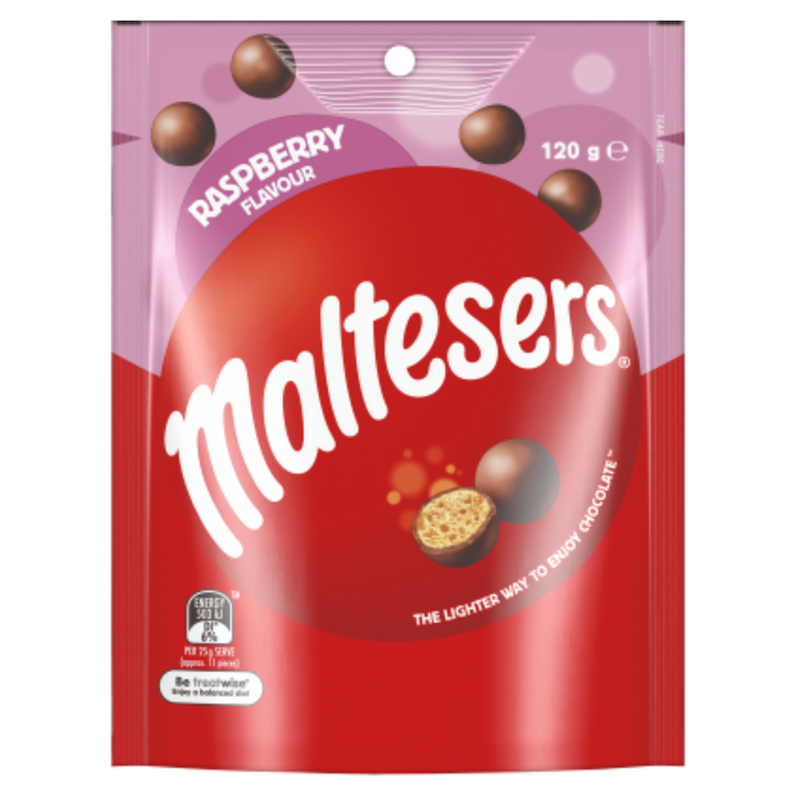 Maltesers Raspberry - 120g | Auckland Grocery Delivery Get Maltesers Raspberry - 120g delivered to your doorstep by your local Auckland grocery delivery. Shop Paddock To Pantry. Convenient online food shopping in NZ | Grocery Delivery Auckland | Grocery Delivery Nationwide | Fruit Baskets NZ | Online Food Shopping NZ Maltesers Raspberry 120g chocolate treats. Add sweet snacks to your online grocery order and enjoy convenient NZ-wide delivery to your door.