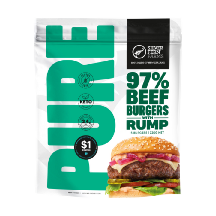 Silver Fern Farms Beef Burgers with Rump | Auckland Grocery Delivery Get Silver Fern Farms Beef Burgers with Rump delivered to your doorstep by your local Auckland grocery delivery. Shop Paddock To Pantry. Convenient online food shopping in NZ | Grocery Delivery Auckland | Grocery Delivery Nationwide | Fruit Baskets NZ | Online Food Shopping NZ Great burgers start with great ingredients. 97% Beef and a hint of collagen to keep them tender and juicy. Your trusted online grocery delivery NZ. 