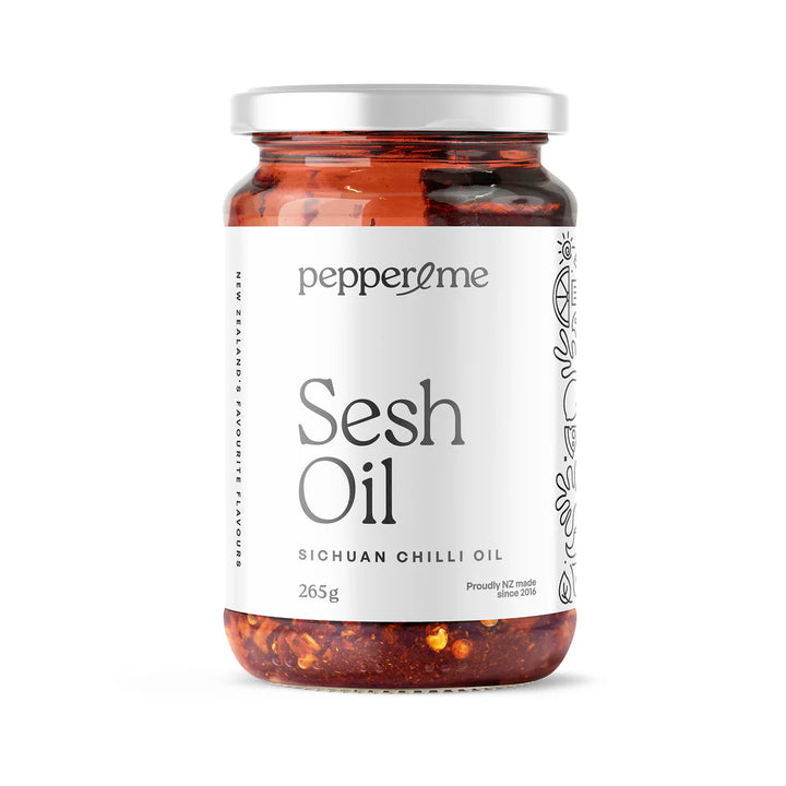 Pepper & Me - Sesh Oil 265g | Auckland Grocery Delivery Get Pepper & Me - Sesh Oil 265g delivered to your doorstep by your local Auckland grocery delivery. Shop Paddock To Pantry. Convenient online food shopping in NZ | Grocery Delivery Auckland | Grocery Delivery Nationwide | Fruit Baskets NZ | Online Food Shopping NZ Buy Pepper & Me Sesh Oil 265g at Paddock to Pantry. Spicy chilli oil with crispy garlic delivered fast from NZ’s favourite online gourmet food store.