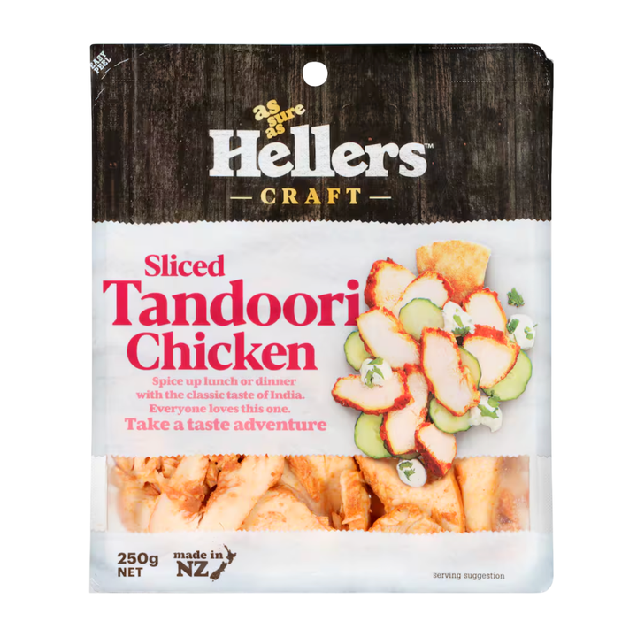 Hellers Craft Sliced Tandoori Chicken Shop Hellers Craft Sliced Tandoori Chicken online at Paddock to Pantry. Flavourful sliced chicken perfect for wraps, salads, and sandwiches.