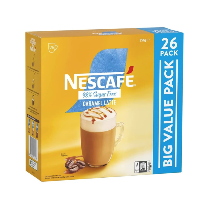Nescafé Coffee Sachets 98% Sugar Free Caramel Latte | Auckland Grocery Delivery Get Nescafé Coffee Sachets 98% Sugar Free Caramel Latte delivered to your doorstep by your local Auckland grocery delivery. Shop Paddock To Pantry. Convenient online food shopping in NZ | Grocery Delivery Auckland | Grocery Delivery Nationwide | Fruit Baskets NZ | Online Food Shopping NZ Shop Nescafé 98% Sugar Free Latte Caramel Sachets online at Paddock to Pantry. Creamy caramel coffee sachets with less sugar.