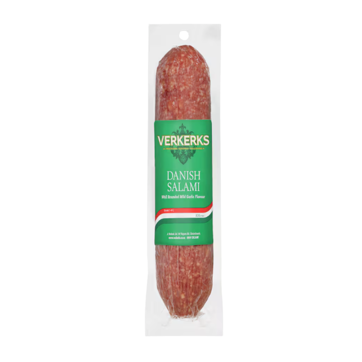 Verkerks Danish Salami Stick (Mild) Buy Verkerks Salami Stick Danish (Mild) online at Paddock to Pantry. Mild salami perfect for platters, snacks, lunchboxes, and entertaining.