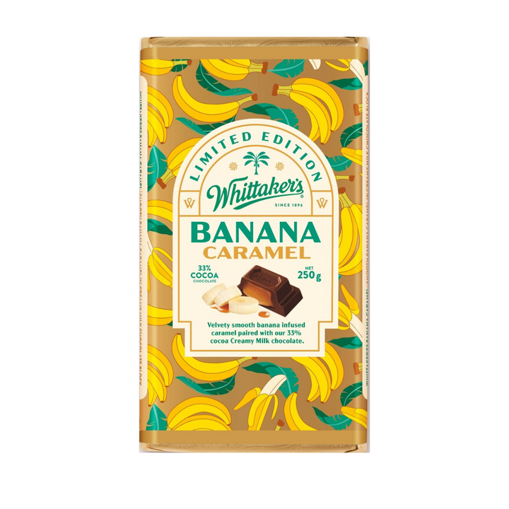 Whittaker's Banana Caramel 250g | Auckland Grocery Delivery Get Whittaker's Banana Caramel 250g delivered to your doorstep by your local Auckland grocery delivery. Shop Paddock To Pantry. Convenient online food shopping in NZ | Grocery Delivery Auckland | Grocery Delivery Nationwide | Fruit Baskets NZ | Online Food Shopping NZ Whittaker’s Banana Caramel blends creamy choc and a smooth banana infused caramel. Conveniently order now from your trusted online grocery delivery NZ.