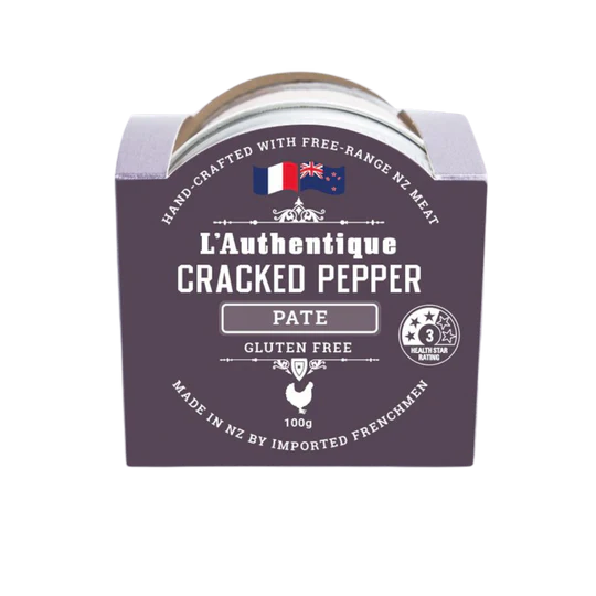 L'authentique Cracked Pepper Pate | Auckland Grocery Delivery Get L'authentique Cracked Pepper Pate delivered to your doorstep by your local Auckland grocery delivery. Shop Paddock To Pantry. Convenient online food shopping in NZ | Grocery Delivery Auckland | Grocery Delivery Nationwide | Fruit Baskets NZ | Online Food Shopping NZ L'authentique Cracked Pepper Pate is perfect for any platter! Gluten and Dairy free as well as delicious, it's sure to be a crowd favourite.