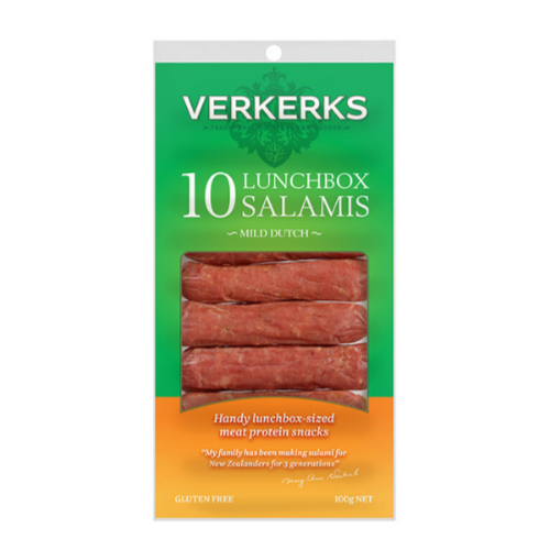 Verkerks Mild Lunchbox Salamis - 100g | Auckland Grocery Delivery Get Verkerks Mild Lunchbox Salamis - 100g delivered to your doorstep by your local Auckland grocery delivery. Shop Paddock To Pantry. Convenient online food shopping in NZ | Grocery Delivery Auckland | Grocery Delivery Nationwide | Fruit Baskets NZ | Online Food Shopping NZ Verkerks Lunchbox Salami is perfect for piling on a pizza or adding onto a sandwich. Do your groceries online and we'll deliver to you NZ wide!