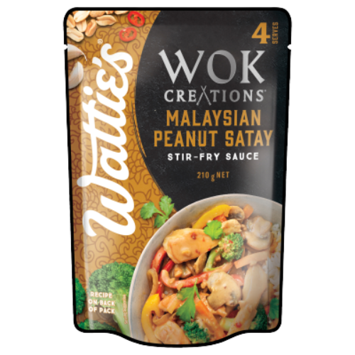 Wattie's Wok Creations Malaysian Peanut Satay Stir-Fry Sauce 210g | Auckland Grocery Delivery Get Wattie's Wok Creations Malaysian Peanut Satay Stir-Fry Sauce 210g delivered to your doorstep by your local Auckland grocery delivery. Shop Paddock To Pantry. Convenient online food shopping in NZ | Grocery Delivery Auckland | Grocery Delivery Nationwide | Fruit Baskets NZ | Online Food Shopping NZ Make quick and easy meals with this stir-fry sauce. Shop dinner ingredients and quality groceries online at Paddock