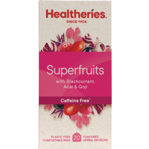 Healtheries Superfruits With Blackcurrant Acai & Goji Tea Bags 20pk | Auckland Grocery Delivery Get Healtheries Superfruits With Blackcurrant Acai & Goji Tea Bags 20pk delivered to your doorstep by your local Auckland grocery delivery. Shop Paddock To Pantry. Convenient online food shopping in NZ | Grocery Delivery Auckland | Grocery Delivery Nationwide | Fruit Baskets NZ | Online Food Shopping NZ 