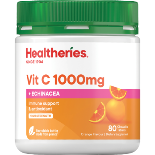 Healtheries Vit C 1000mg + Echinacea Orange Flavour Chewable Tablets 80pk | Auckland Grocery Delivery Get Healtheries Vit C 1000mg + Echinacea Orange Flavour Chewable Tablets 80pk delivered to your doorstep by your local Auckland grocery delivery. Shop Paddock To Pantry. Convenient online food shopping in NZ | Grocery Delivery Auckland | Grocery Delivery Nationwide | Fruit Baskets NZ | Online Food Shopping NZ 