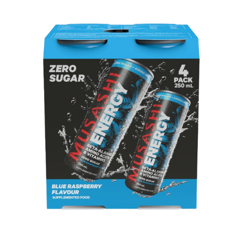 Musashi Energy Drink Blue Raspberry Zero Sugar 4 pack | Auckland Grocery Delivery Get Musashi Energy Drink Blue Raspberry Zero Sugar 4 pack delivered to your doorstep by your local Auckland grocery delivery. Shop Paddock To Pantry. Convenient online food shopping in NZ | Grocery Delivery Auckland | Grocery Delivery Nationwide | Fruit Baskets NZ | Online Food Shopping NZ 
