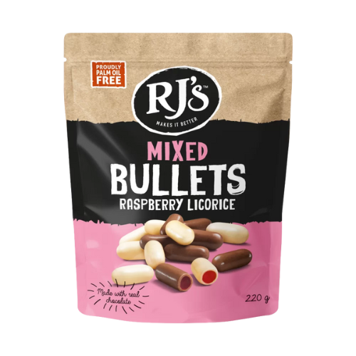 RJ’S Raspberry Mixed Choc Bullets 220g | Auckland Grocery Delivery Get RJ’S Raspberry Mixed Choc Bullets 220g delivered to your doorstep by your local Auckland grocery delivery. Shop Paddock To Pantry. Convenient online food shopping in NZ | Grocery Delivery Auckland | Grocery Delivery Nationwide | Fruit Baskets NZ | Online Food Shopping NZ 