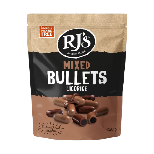 RJ’S Licorice Mixed Choc Bullets 220g | Auckland Grocery Delivery Get RJ’S Licorice Mixed Choc Bullets 220g delivered to your doorstep by your local Auckland grocery delivery. Shop Paddock To Pantry. Convenient online food shopping in NZ | Grocery Delivery Auckland | Grocery Delivery Nationwide | Fruit Baskets NZ | Online Food Shopping NZ 