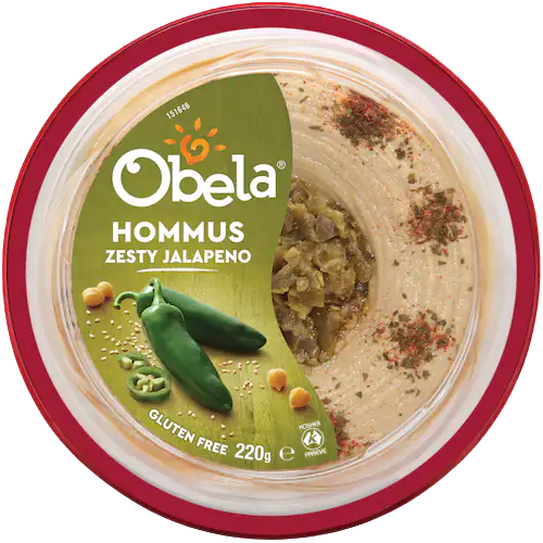 Obela Hummus Zesty Jalapeño Garnished 220g | Auckland Grocery Delivery Get Obela Hummus Zesty Jalapeño Garnished 220g delivered to your doorstep by your local Auckland grocery delivery. Shop Paddock To Pantry. Convenient online food shopping in NZ | Grocery Delivery Auckland | Grocery Delivery Nationwide | Fruit Baskets NZ | Online Food Shopping NZ 