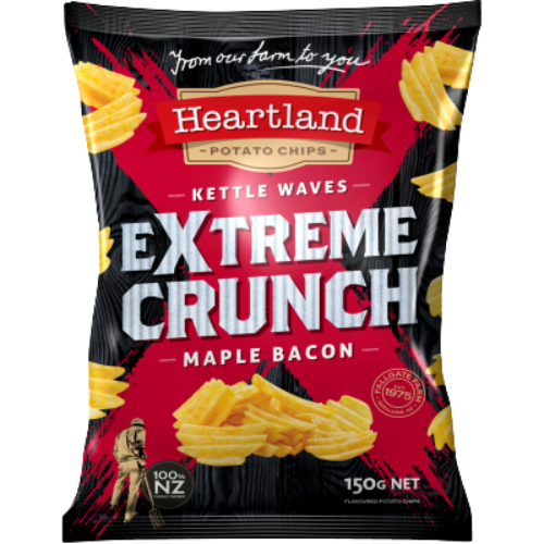 Heartland Extreme Crunch Maple Bacon Kettle Waves Potato Chips 150g | Auckland Grocery Delivery Get Heartland Extreme Crunch Maple Bacon Kettle Waves Potato Chips 150g delivered to your doorstep by your local Auckland grocery delivery. Shop Paddock To Pantry. Convenient online food shopping in NZ | Grocery Delivery Auckland | Grocery Delivery Nationwide | Fruit Baskets NZ | Online Food Shopping NZ 