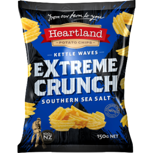Heartland Extreme Crunch Southern Sea Salt Kettle Waves Potato Chips 150g | Auckland Grocery Delivery Get Heartland Extreme Crunch Southern Sea Salt Kettle Waves Potato Chips 150g delivered to your doorstep by your local Auckland grocery delivery. Shop Paddock To Pantry. Convenient online food shopping in NZ | Grocery Delivery Auckland | Grocery Delivery Nationwide | Fruit Baskets NZ | Online Food Shopping NZ 