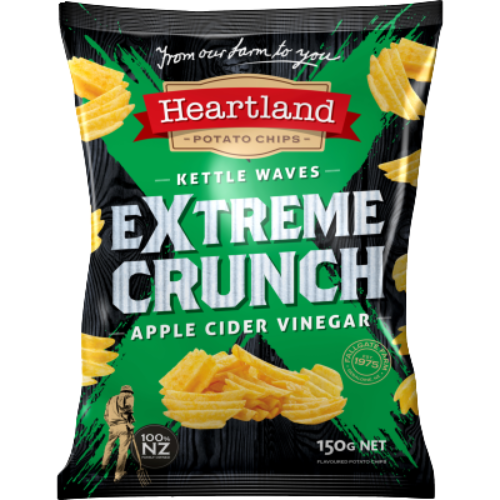 Heartland Extreme Crunch Apple Cider Vinegar Kettle Waves Potato Chips 150g | Auckland Grocery Delivery Get Heartland Extreme Crunch Apple Cider Vinegar Kettle Waves Potato Chips 150g delivered to your doorstep by your local Auckland grocery delivery. Shop Paddock To Pantry. Convenient online food shopping in NZ | Grocery Delivery Auckland | Grocery Delivery Nationwide | Fruit Baskets NZ | Online Food Shopping NZ 