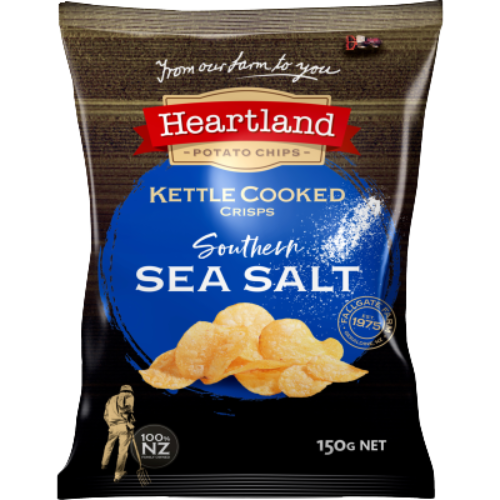 Heartland Premium Kettle Cooked Southern Sea Salt Potato Chips 150g | Auckland Grocery Delivery Get Heartland Premium Kettle Cooked Southern Sea Salt Potato Chips 150g delivered to your doorstep by your local Auckland grocery delivery. Shop Paddock To Pantry. Convenient online food shopping in NZ | Grocery Delivery Auckland | Grocery Delivery Nationwide | Fruit Baskets NZ | Online Food Shopping NZ 