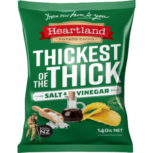 Heartland Thickest of The Thick Salt & Vinegar Potato Chips 140g | Auckland Grocery Delivery Get Heartland Thickest of The Thick Salt & Vinegar Potato Chips 140g delivered to your doorstep by your local Auckland grocery delivery. Shop Paddock To Pantry. Convenient online food shopping in NZ | Grocery Delivery Auckland | Grocery Delivery Nationwide | Fruit Baskets NZ | Online Food Shopping NZ 