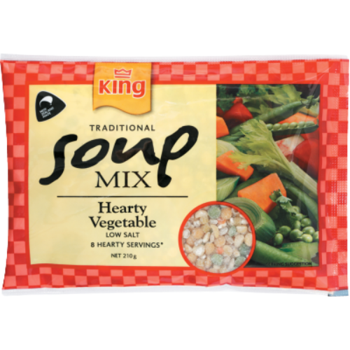 King Hearty Vegetable Traditional Soup Mix 210g | Auckland Grocery Delivery Get King Hearty Vegetable Traditional Soup Mix 210g delivered to your doorstep by your local Auckland grocery delivery. Shop Paddock To Pantry. Convenient online food shopping in NZ | Grocery Delivery Auckland | Grocery Delivery Nationwide | Fruit Baskets NZ | Online Food Shopping NZ King Hearty Vegetable Soup Mix – order online groceries with Auckland supermarket delivery & NZ-wide shipping.
