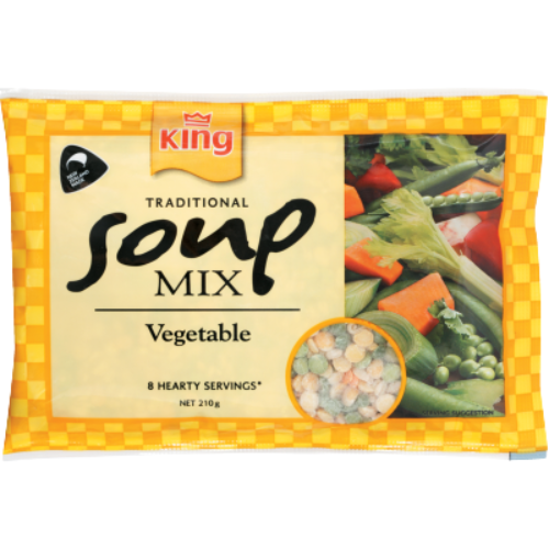 King Vegetable Traditional Soup Mix 210g | Auckland Grocery Delivery Get King Vegetable Traditional Soup Mix 210g delivered to your doorstep by your local Auckland grocery delivery. Shop Paddock To Pantry. Convenient online food shopping in NZ | Grocery Delivery Auckland | Grocery Delivery Nationwide | Fruit Baskets NZ | Online Food Shopping NZ King Vegetable Traditional Soup Mix – fresh grocery delivery NZ & Auckland supermarket delivery.