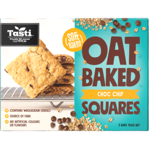 Tasti Choc Chip Oat Baked Squares 5pk 150g | Auckland Grocery Delivery Get Tasti Choc Chip Oat Baked Squares 5pk 150g delivered to your doorstep by your local Auckland grocery delivery. Shop Paddock To Pantry. Convenient online food shopping in NZ | Grocery Delivery Auckland | Grocery Delivery Nationwide | Fruit Baskets NZ | Online Food Shopping NZ 