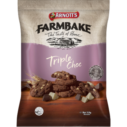 Arnott's Farmbake Triple Choc Biscuits 310g | Auckland Grocery Delivery Get Arnott's Farmbake Triple Choc Biscuits 310g delivered to your doorstep by your local Auckland grocery delivery. Shop Paddock To Pantry. Convenient online food shopping in NZ | Grocery Delivery Auckland | Grocery Delivery Nationwide | Fruit Baskets NZ | Online Food Shopping NZ Indulge in Arnott's Triple Choc Biscuits. Fresh grocery delivery NZ direct to your door.
