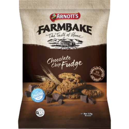 Arnott's Farmbake Chocolate Chip Fudge Biscuits 310g | Auckland Grocery Delivery Get Arnott's Farmbake Chocolate Chip Fudge Biscuits 310g delivered to your doorstep by your local Auckland grocery delivery. Shop Paddock To Pantry. Convenient online food shopping in NZ | Grocery Delivery Auckland | Grocery Delivery Nationwide | Fruit Baskets NZ | Online Food Shopping NZ Order Arnott's Choc Chip Fudge Biscuits online with fresh grocery delivery across New Zealand.