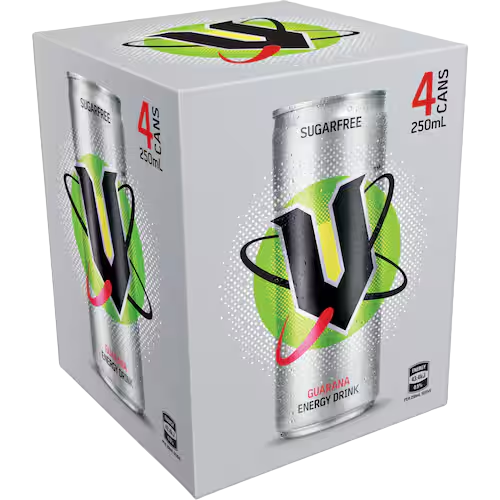 V Sugar Free Energy Drink 4 x 250ml | Auckland Grocery Delivery Get V Sugar Free Energy Drink 4 x 250ml delivered to your doorstep by your local Auckland grocery delivery. Shop Paddock To Pantry. Convenient online food shopping in NZ | Grocery Delivery Auckland | Grocery Delivery Nationwide | Fruit Baskets NZ | Online Food Shopping NZ 