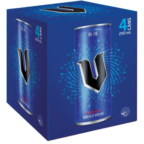 V Blue Guarana Energy Drink 4 x 250ml | Auckland Grocery Delivery Get V Blue Guarana Energy Drink 4 x 250ml delivered to your doorstep by your local Auckland grocery delivery. Shop Paddock To Pantry. Convenient online food shopping in NZ | Grocery Delivery Auckland | Grocery Delivery Nationwide | Fruit Baskets NZ | Online Food Shopping NZ 