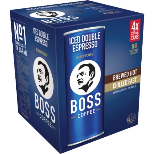 Boss Coffee Iced Double Espresso 4 x 237ml | Auckland Grocery Delivery Get Boss Coffee Iced Double Espresso 4 x 237ml delivered to your doorstep by your local Auckland grocery delivery. Shop Paddock To Pantry. Convenient online food shopping in NZ | Grocery Delivery Auckland | Grocery Delivery Nationwide | Fruit Baskets NZ | Online Food Shopping NZ 