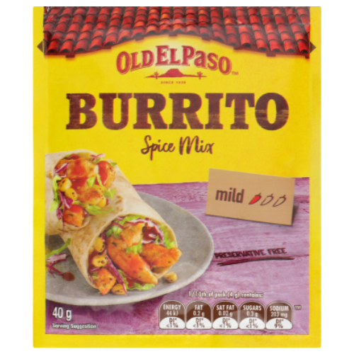 Old El Paso Burrito Spice Mix 40g | Auckland Grocery Delivery Get Old El Paso Burrito Spice Mix 40g delivered to your doorstep by your local Auckland grocery delivery. Shop Paddock To Pantry. Convenient online food shopping in NZ | Grocery Delivery Auckland | Grocery Delivery Nationwide | Fruit Baskets NZ | Online Food Shopping NZ 