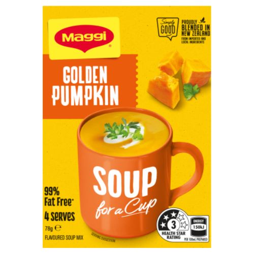 Maggi Soup For A Cup Golden Pumpkin 4 Pack 78g | Auckland Grocery Delivery Get Maggi Soup For A Cup Golden Pumpkin 4 Pack 78g delivered to your doorstep by your local Auckland grocery delivery. Shop Paddock To Pantry. Convenient online food shopping in NZ | Grocery Delivery Auckland | Grocery Delivery Nationwide | Fruit Baskets NZ | Online Food Shopping NZ 