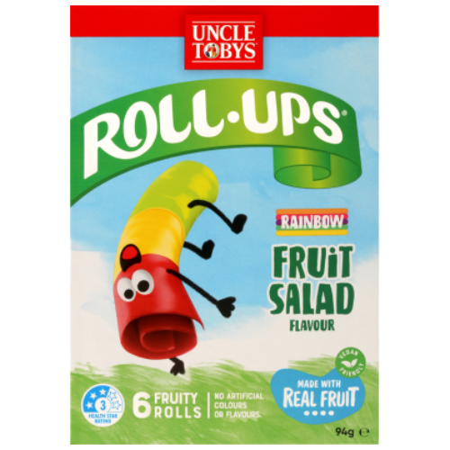 Uncle Tobys Roll Ups Rainbow Fruit Salad Flavour Fruit Snack 6 Pack 94g | Auckland Grocery Delivery Get Uncle Tobys Roll Ups Rainbow Fruit Salad Flavour Fruit Snack 6 Pack 94g delivered to your doorstep by your local Auckland grocery delivery. Shop Paddock To Pantry. Convenient online food shopping in NZ | Grocery Delivery Auckland | Grocery Delivery Nationwide | Fruit Baskets NZ | Online Food Shopping NZ 
