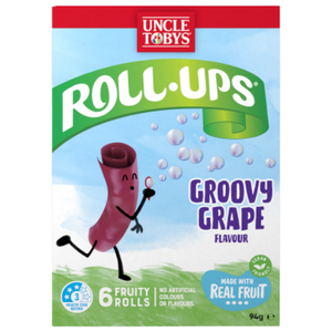 Uncle Tobys Roll Ups Groovy Grape Flavour Fruit Snack 6 Pack 94g | Auckland Grocery Delivery Get Uncle Tobys Roll Ups Groovy Grape Flavour Fruit Snack 6 Pack 94g delivered to your doorstep by your local Auckland grocery delivery. Shop Paddock To Pantry. Convenient online food shopping in NZ | Grocery Delivery Auckland | Grocery Delivery Nationwide | Fruit Baskets NZ | Online Food Shopping NZ 